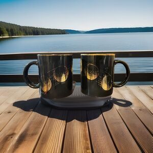 Black & Gold Vintage Golf Coffee & Tea Mug Pair